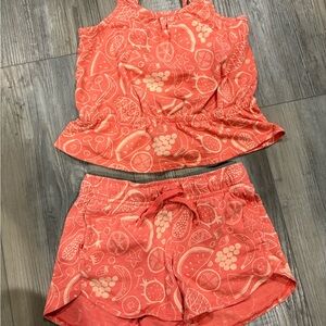 Fruit Print Coral Tank Top and Shorts Set